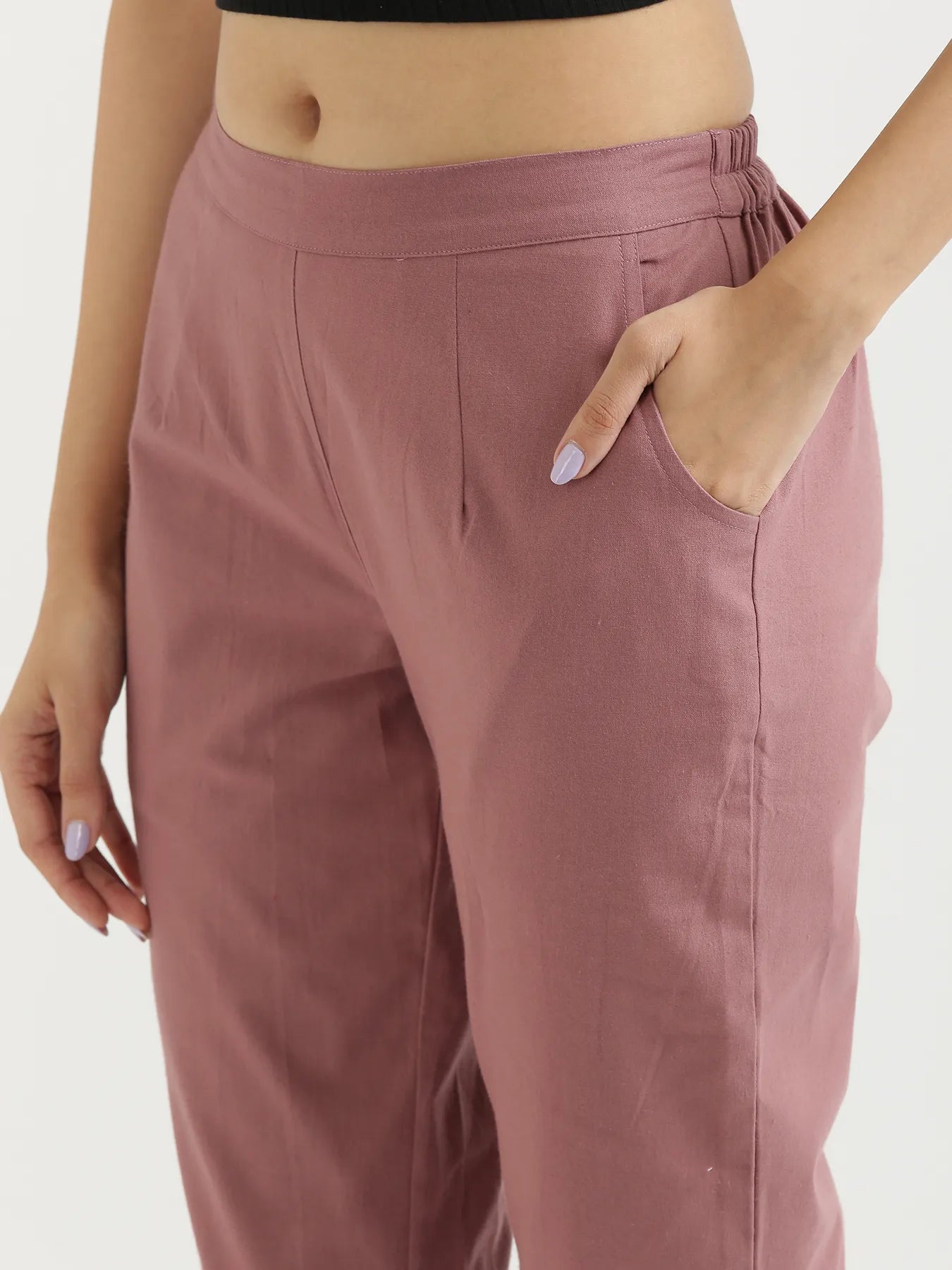 Women Rose Taupe Cotton Pant