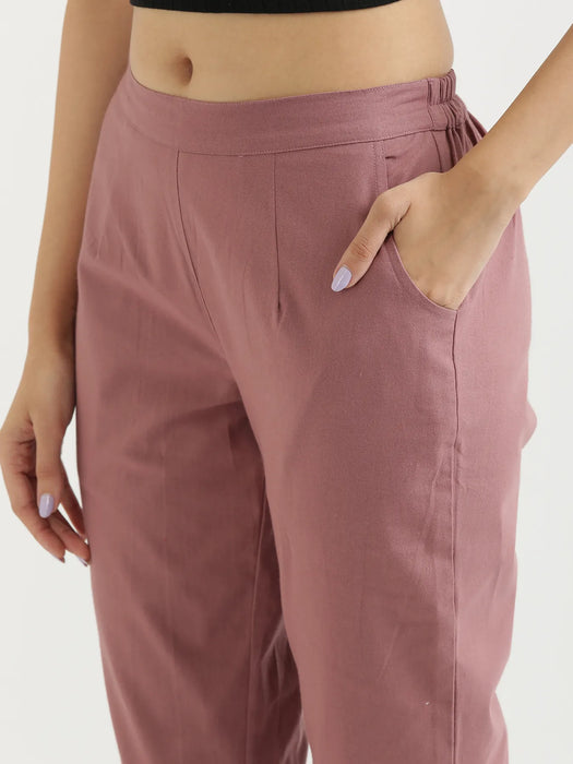 Women Rose Taupe Cotton Pant