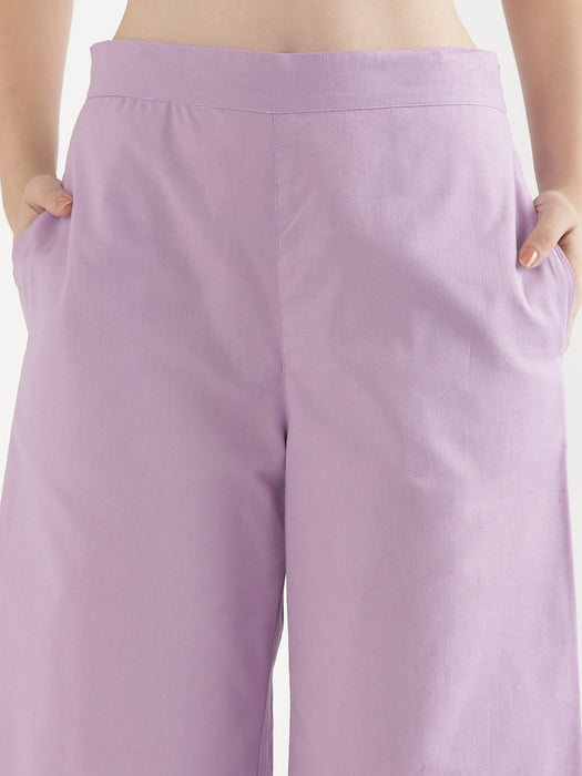 Women Lilac Airy Linen Wide Leg Pant