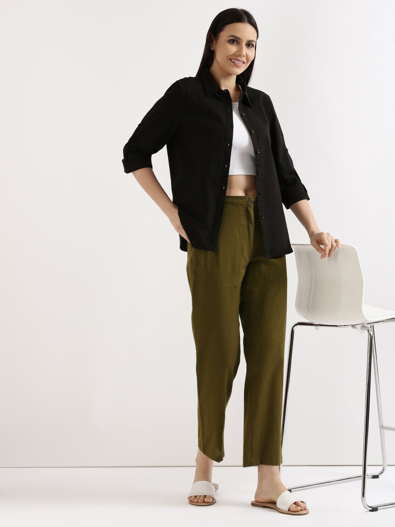 Olive Green Airy Linen Pants