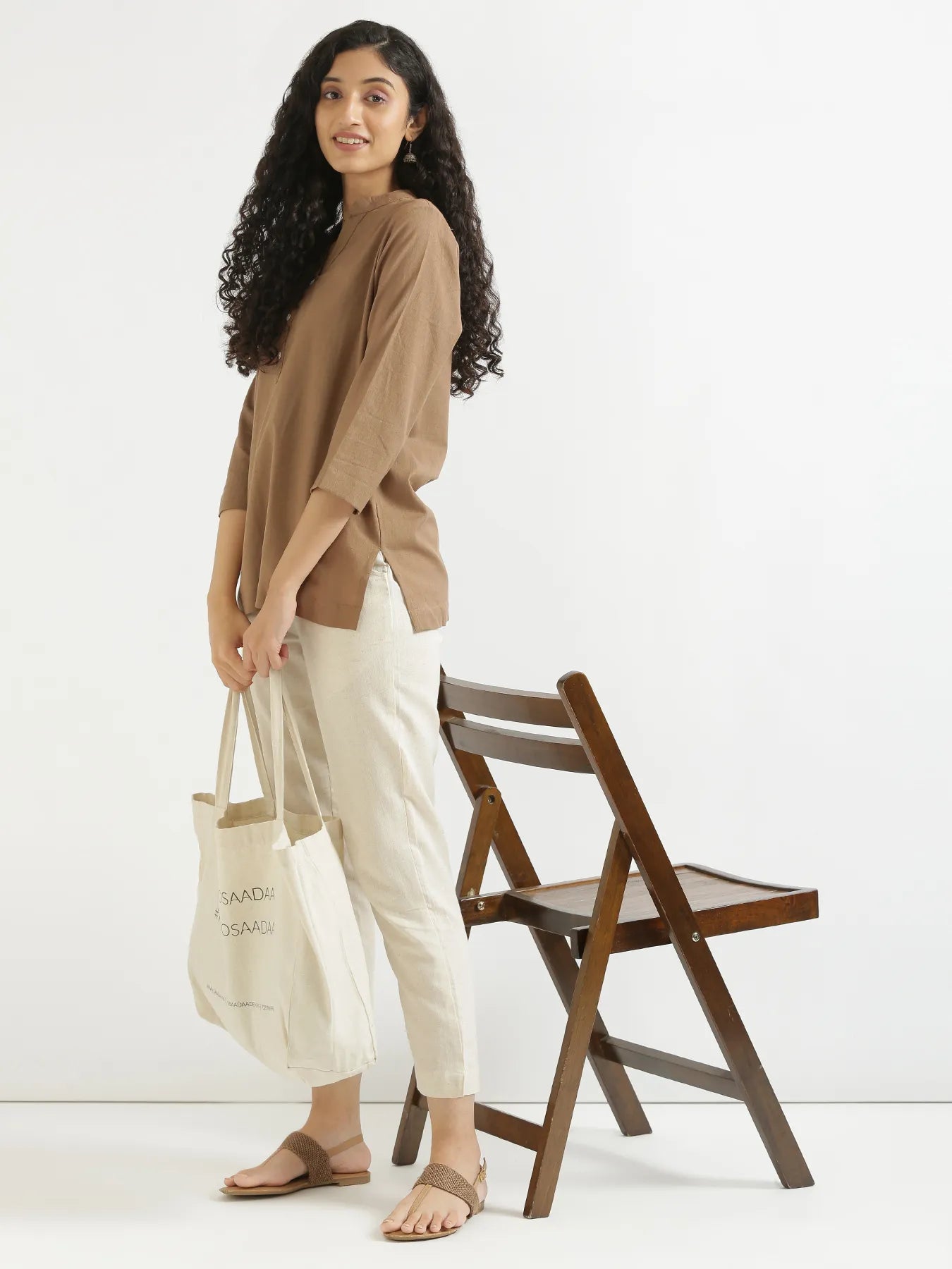 Women Coffee Brown Airy Linen Short Kurta