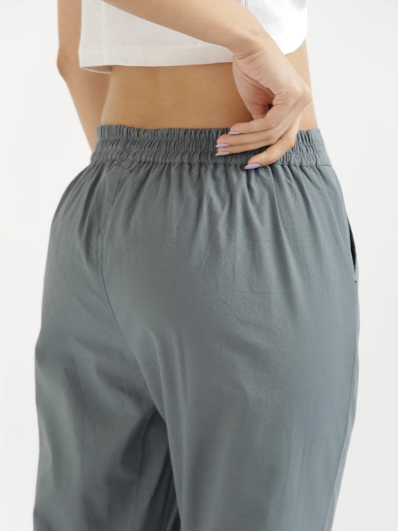 Women Cement Grey Cotton Pant