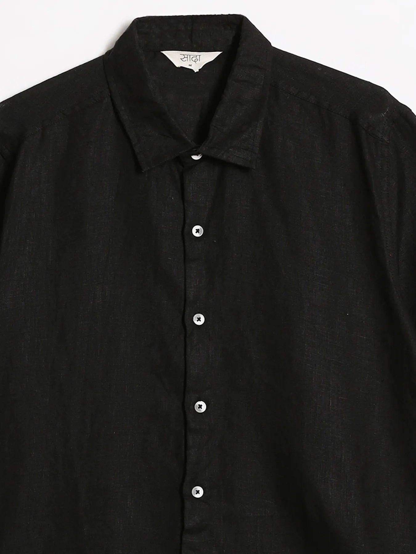 Men Black Pure Linen Short Sleeve Shirt
