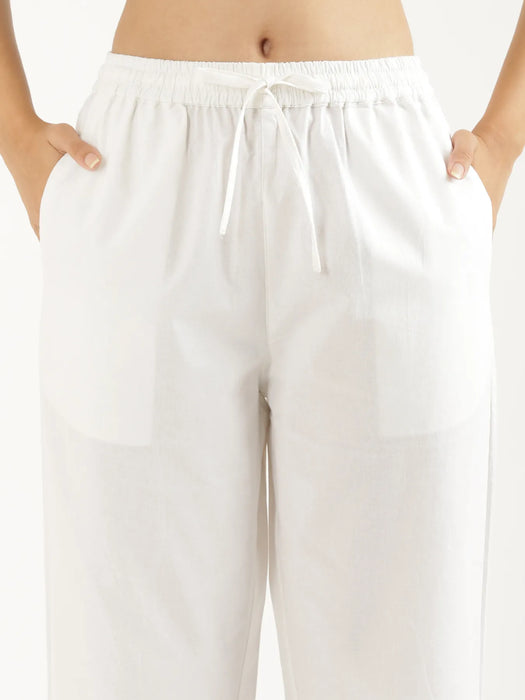 Women White Cotton Straight Pant