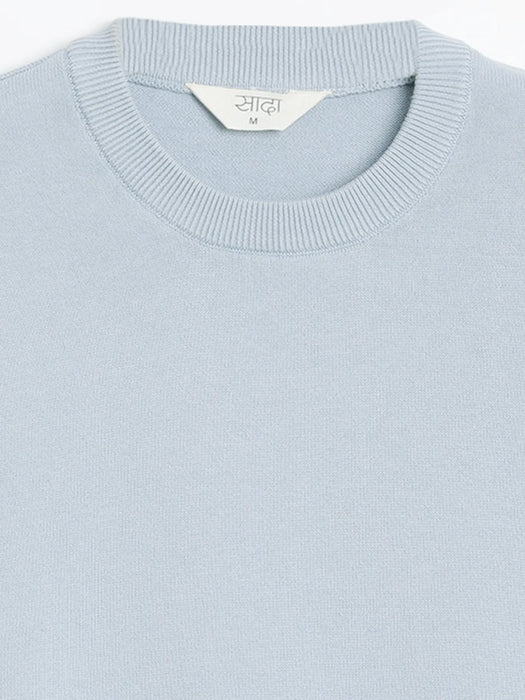Men Light Blue Flat Knit Round Neck T-shirt