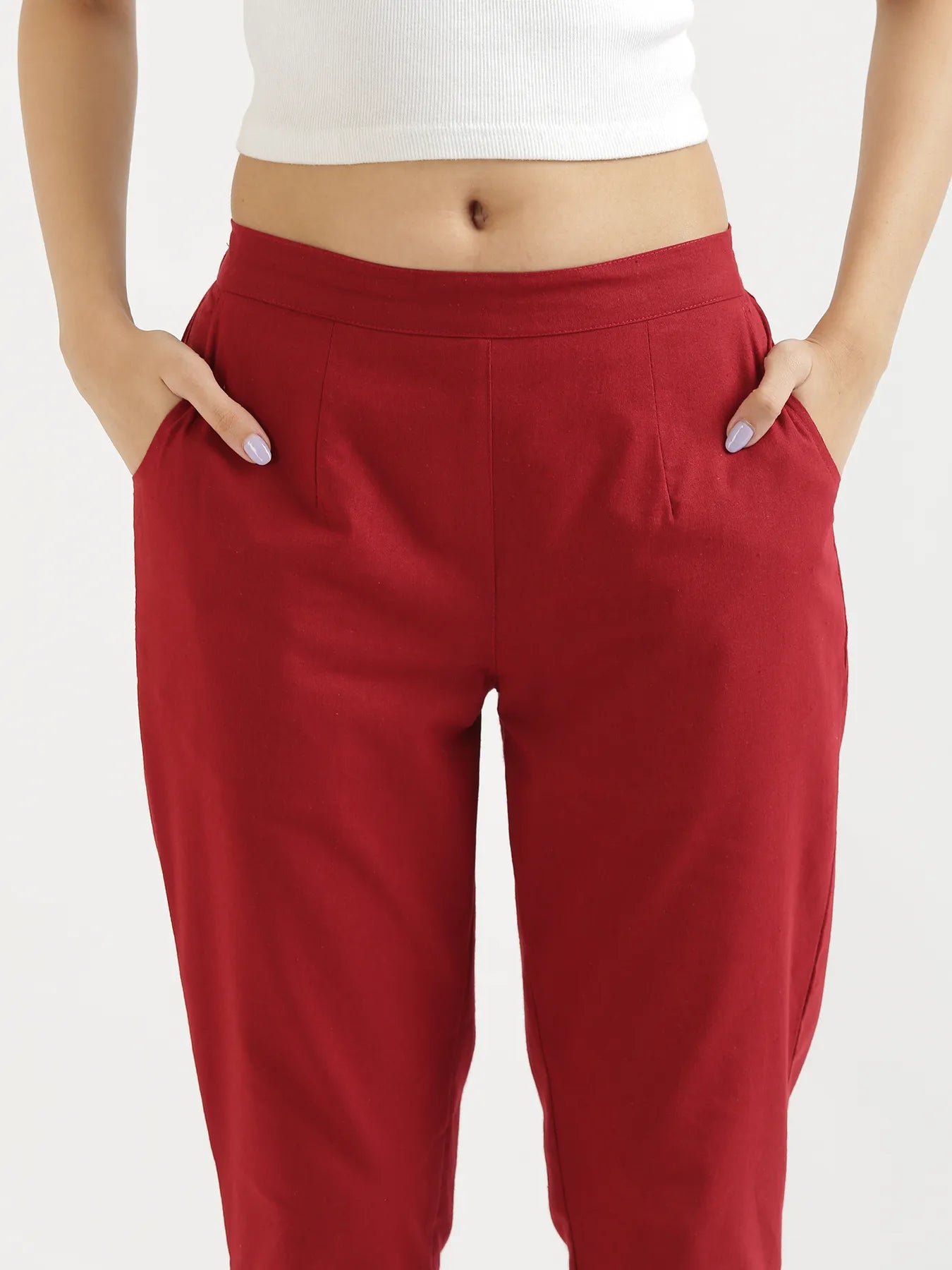 Women Maroon Cotton Pant