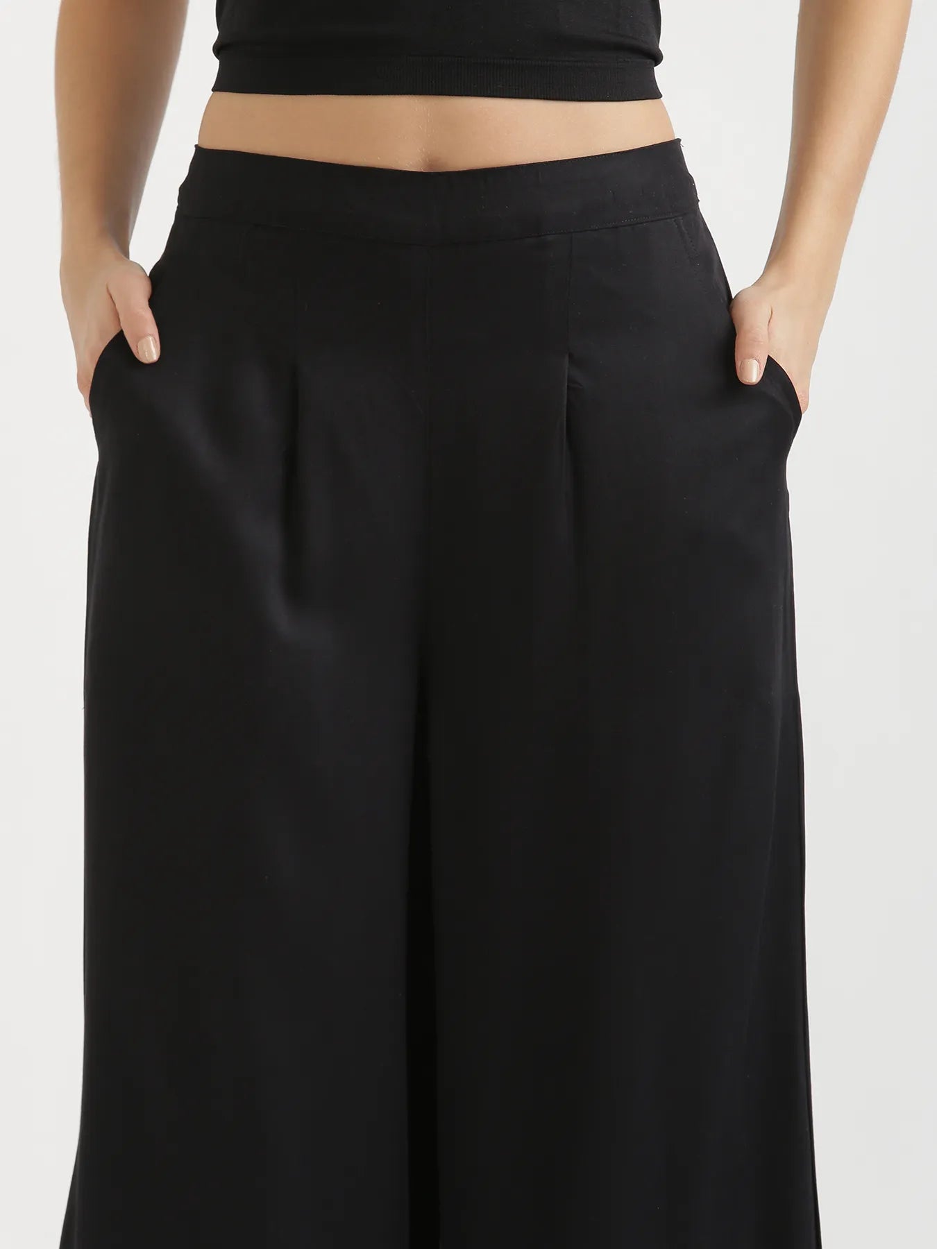 Women Black Viscose Palazzo Pant