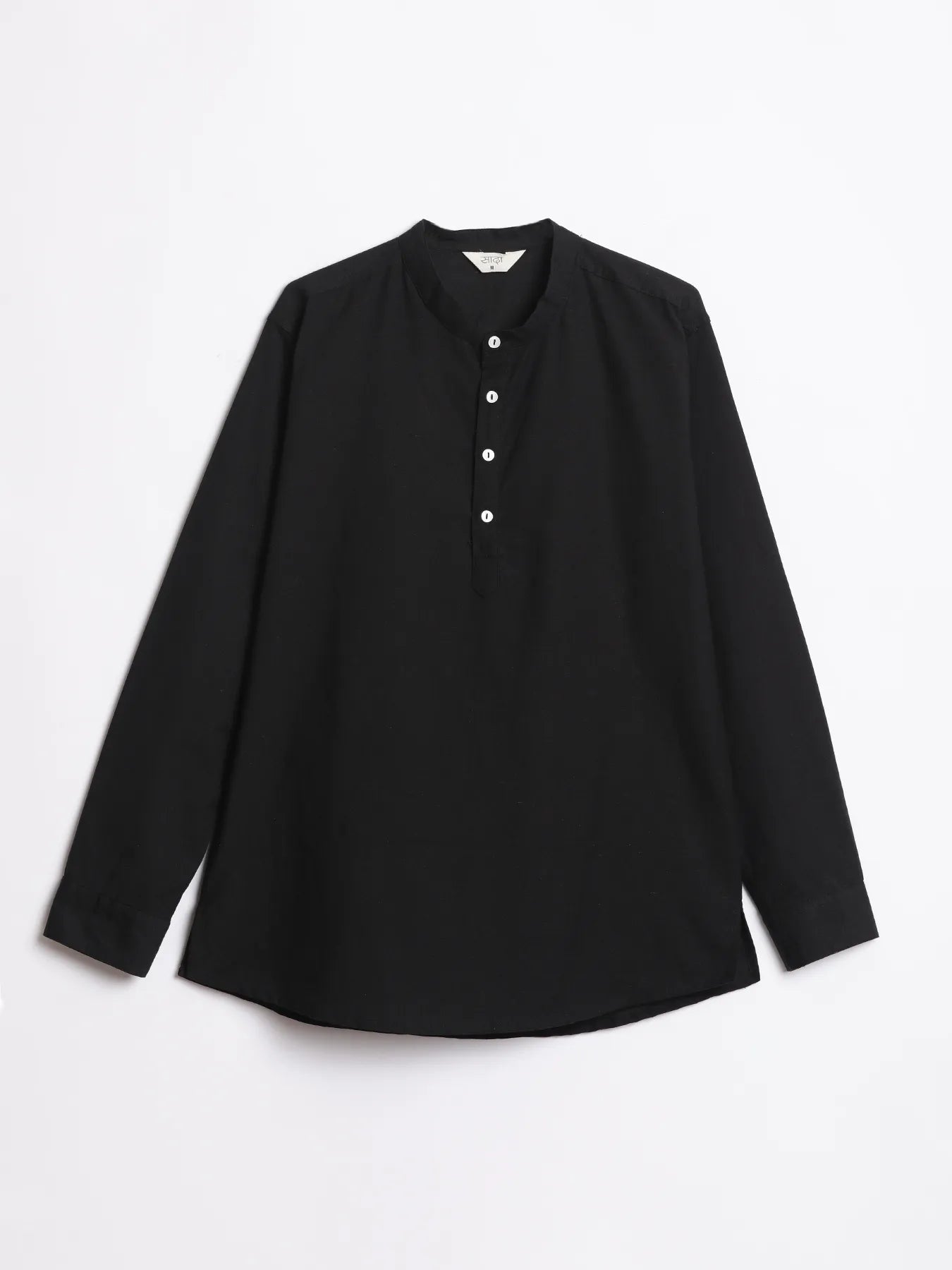 Men Black Airy Linen Short Kurta