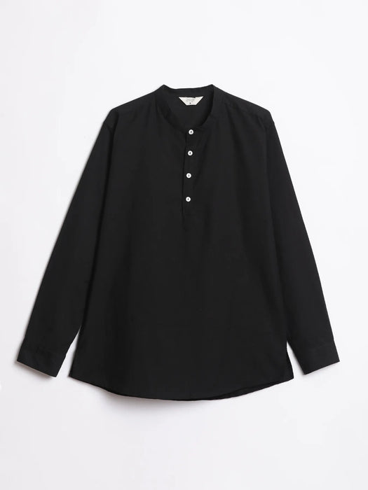 Men Black Airy Linen Short Kurta