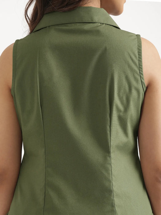 Women Forest Green Better Cotton Sleeveless Shirt