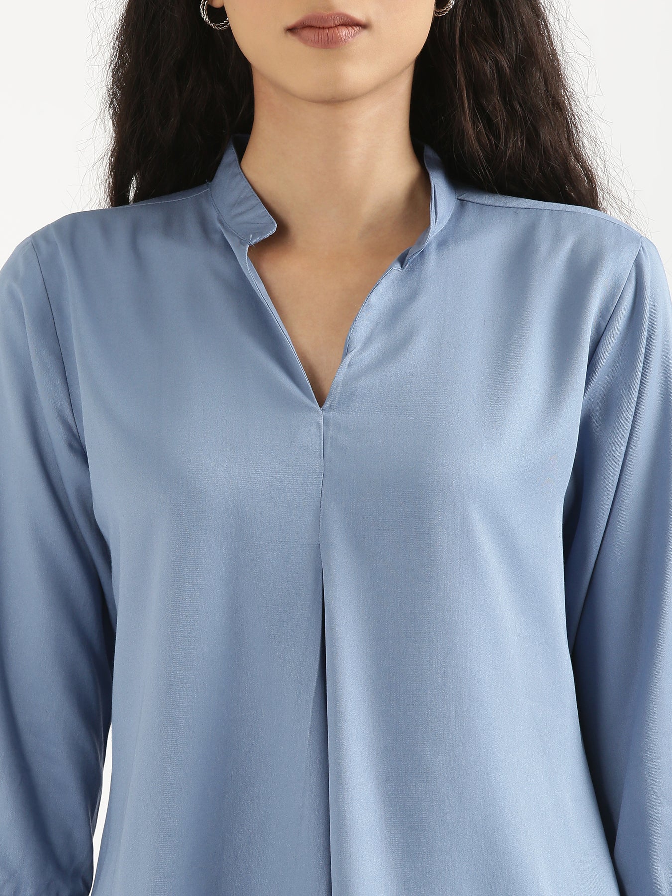 English Blue Viscose Pleated Top