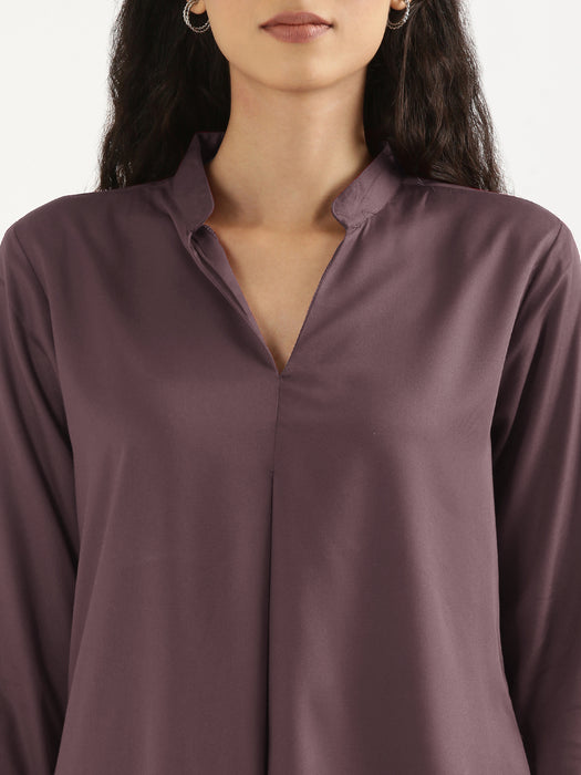 Women Brinjal Viscose Pleated Top