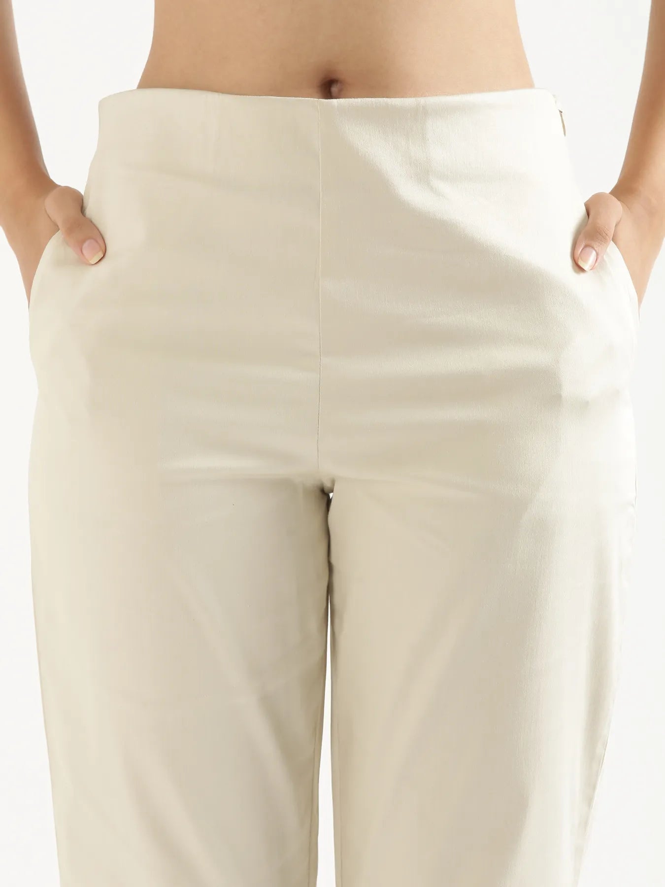 Women Beige Straight Fit Formal Pants