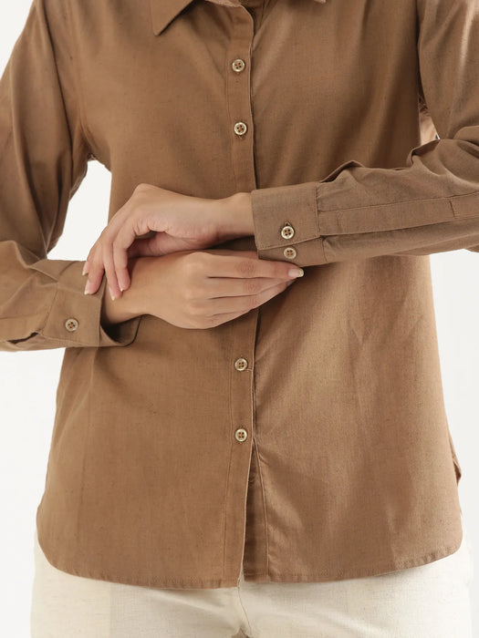 Women Coffee Brown Airy-Linen Shirt