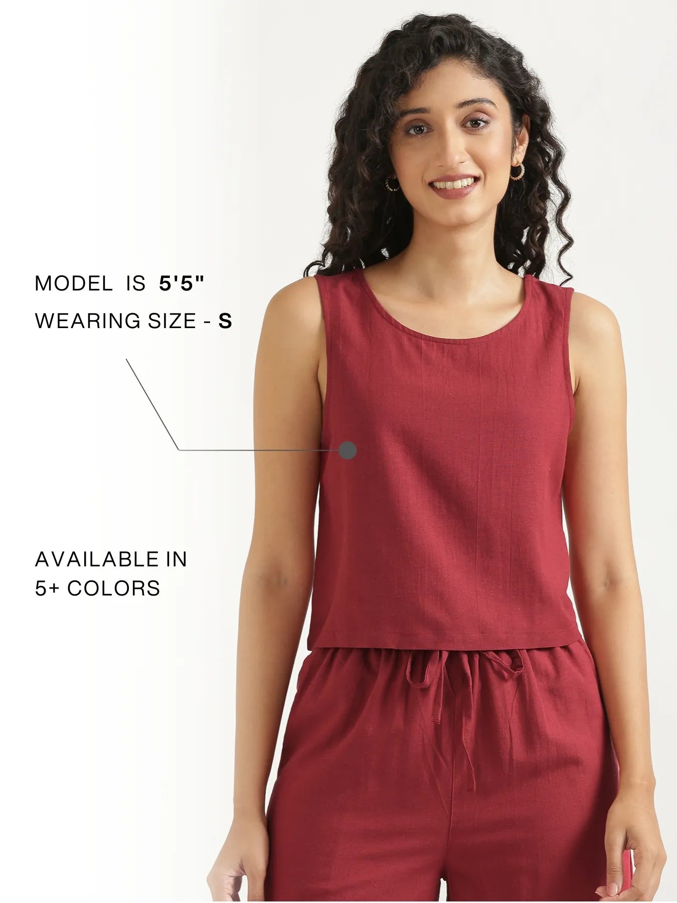Women Maroon Flowy Linen Crop Top