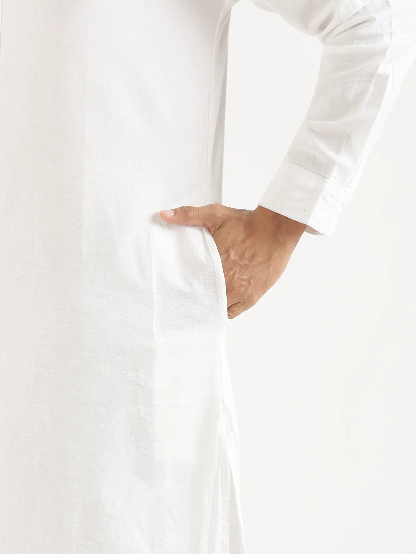 Men White Airy Linen Long Kurta