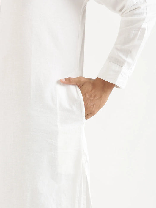Men White Airy Linen Long Kurta
