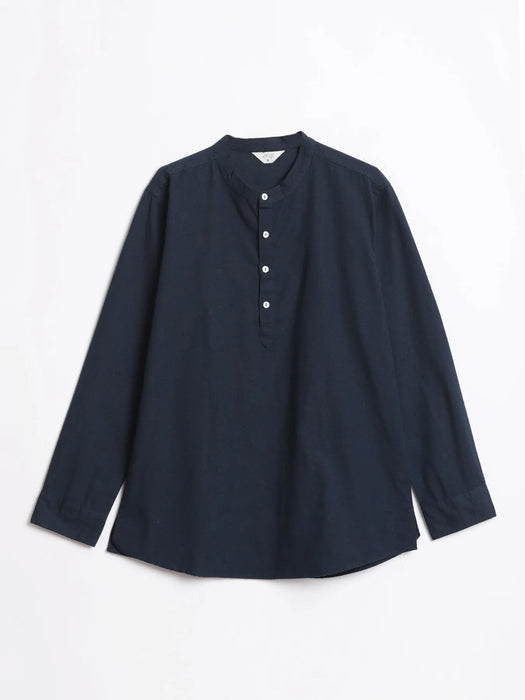 Men Navy Blue Airy Linen Short Kurta