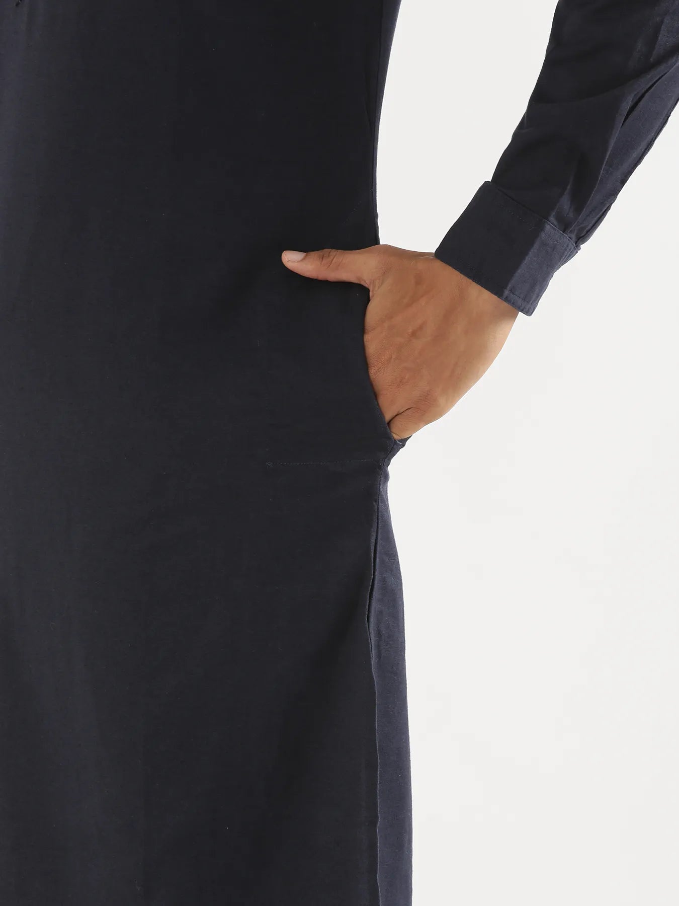 Men Navy Blue Airy Linen Long Kurta