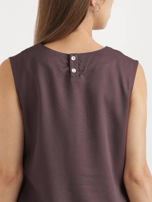 Women Plus Size Brinjal V-Neck Sleeveless Top