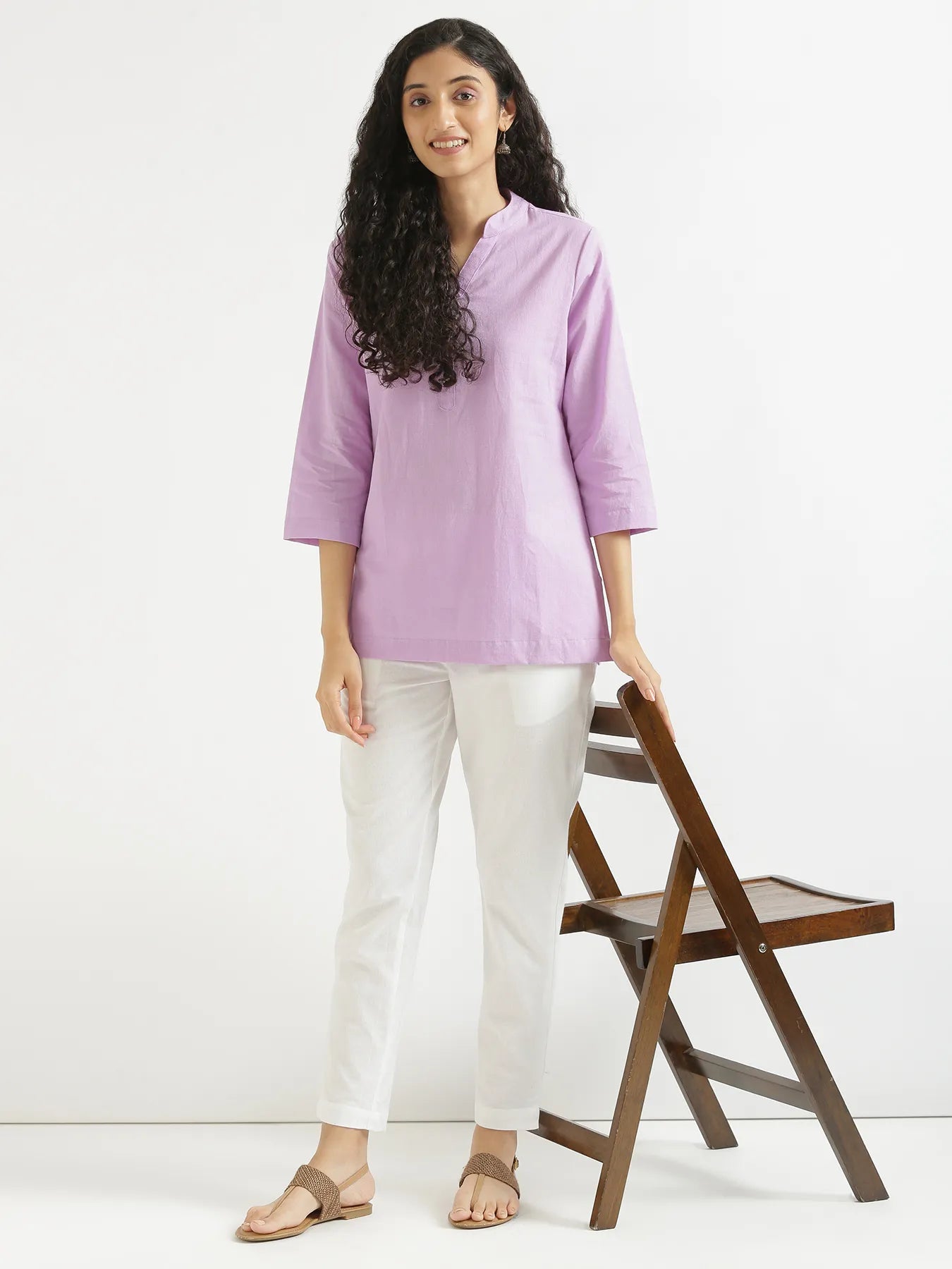 Women Lilac Airy Linen Short Kurta