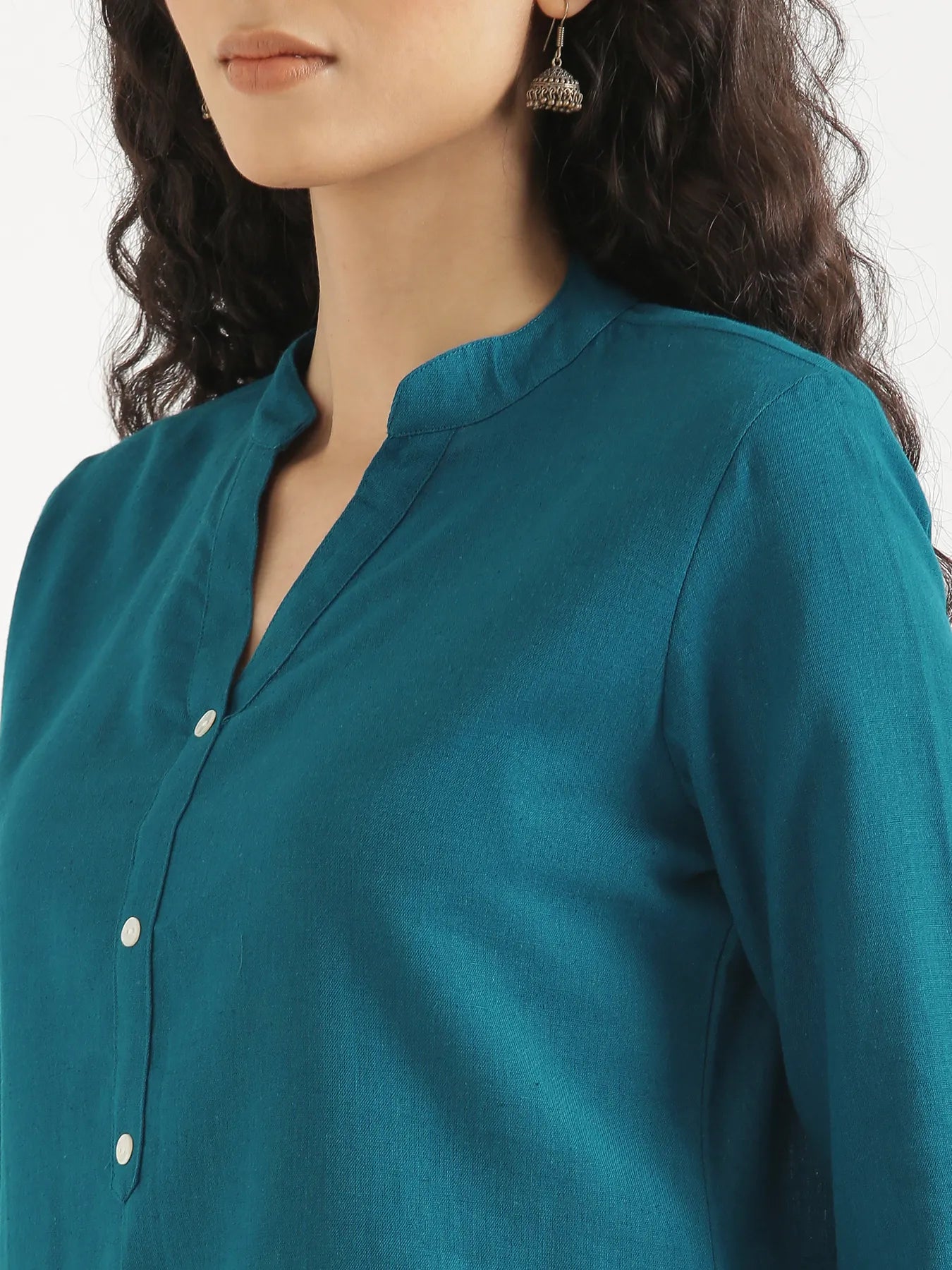 Women Turquoise Airy Linen Short Kurta