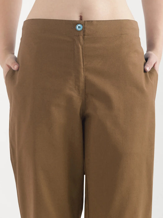 Women Coffee Brown Airy Linen Straight Pants