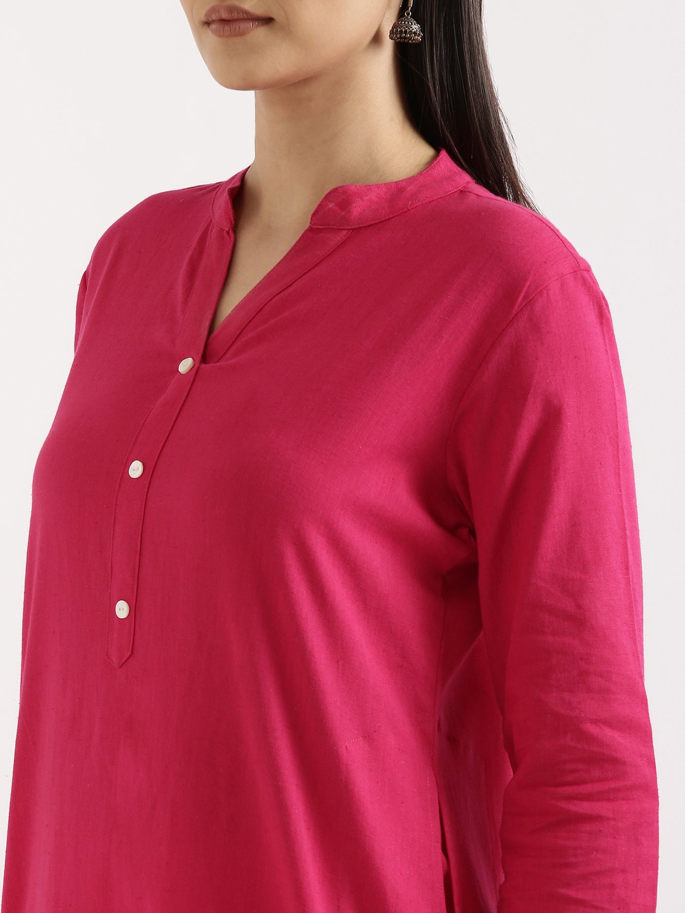 Hot Pink Airy Linen Long Kurta