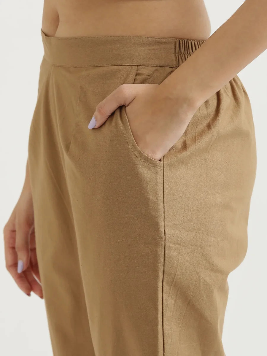 Women Coffee Brown Cotton Pant
