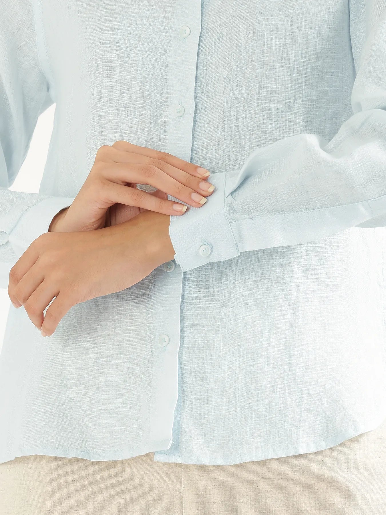 Women Light Blue Pure Linen Shirt