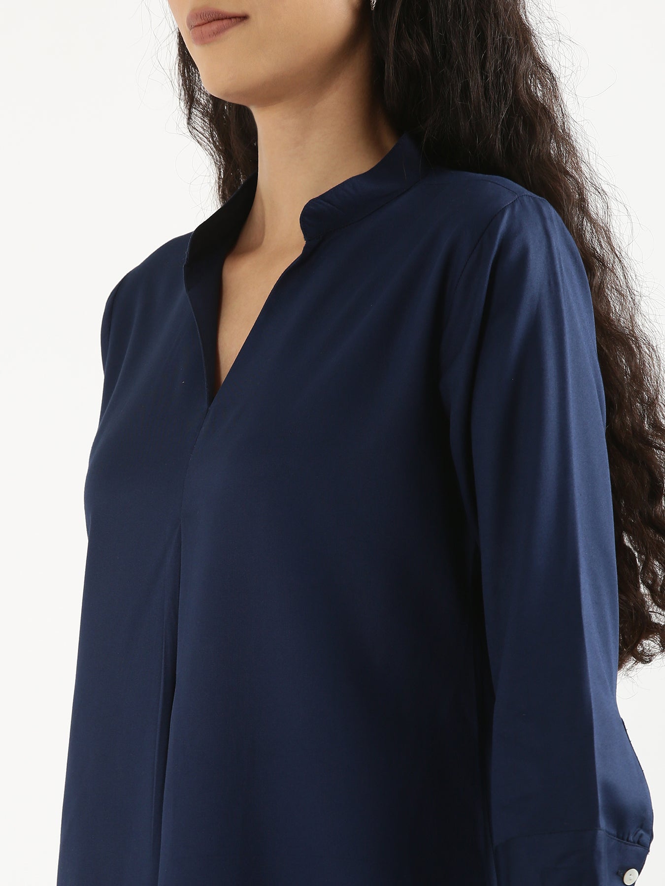 Navy Blue Viscose Pleated Top