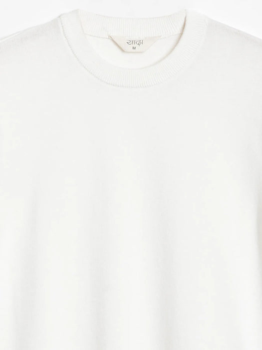 Men Off White Flat Knit Round Neck T-shirt