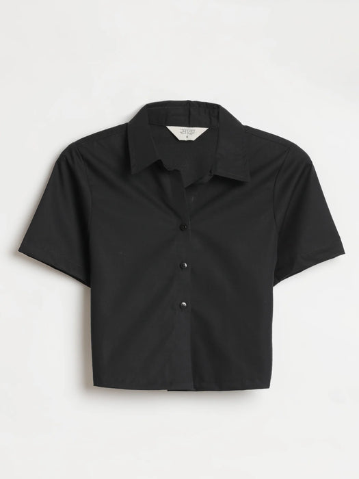 Women Black Better Cotton Crop Shirt