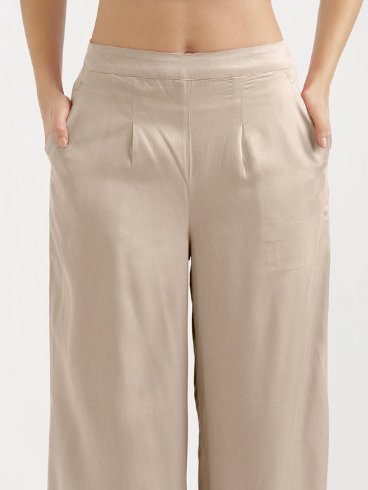 Women Taupe Viscose Palazzo Pant