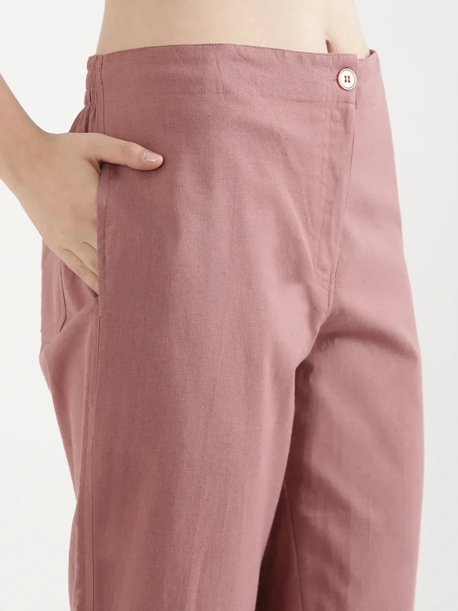 Women Rose Taupe Airy Linen Straight Pants