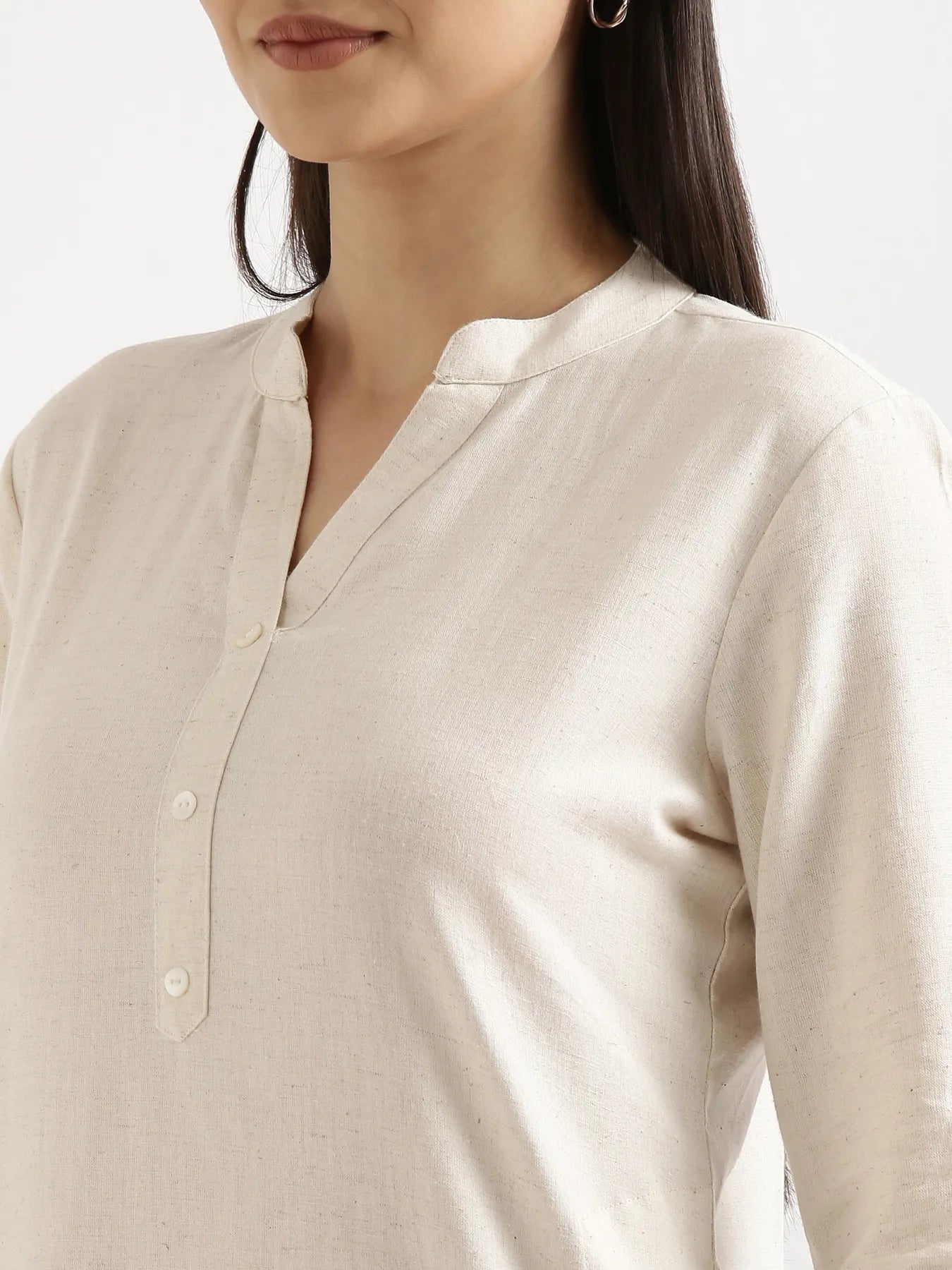 Women Ecru Airy Linen Long Kurta