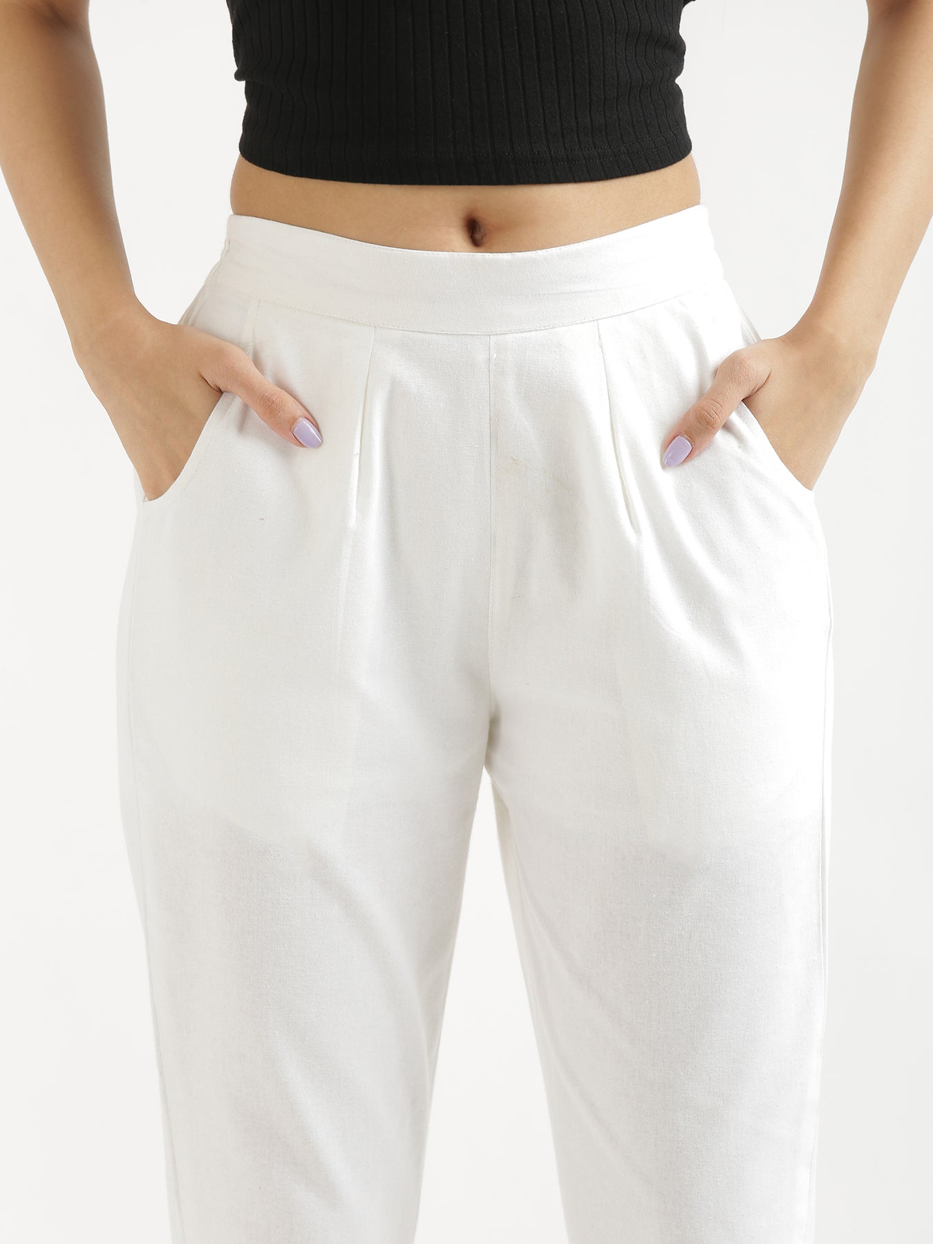 White Cotton Pant with Lilac Long Kurta