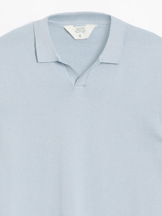 Men Light Blue Flat Knit Polo