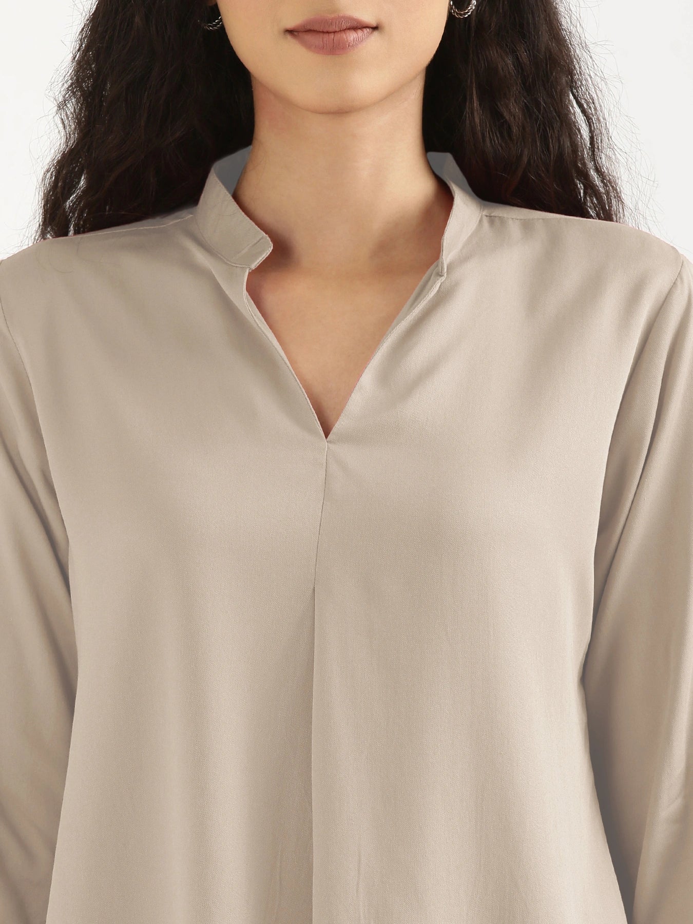 Women Taupe Viscose Pleated Top
