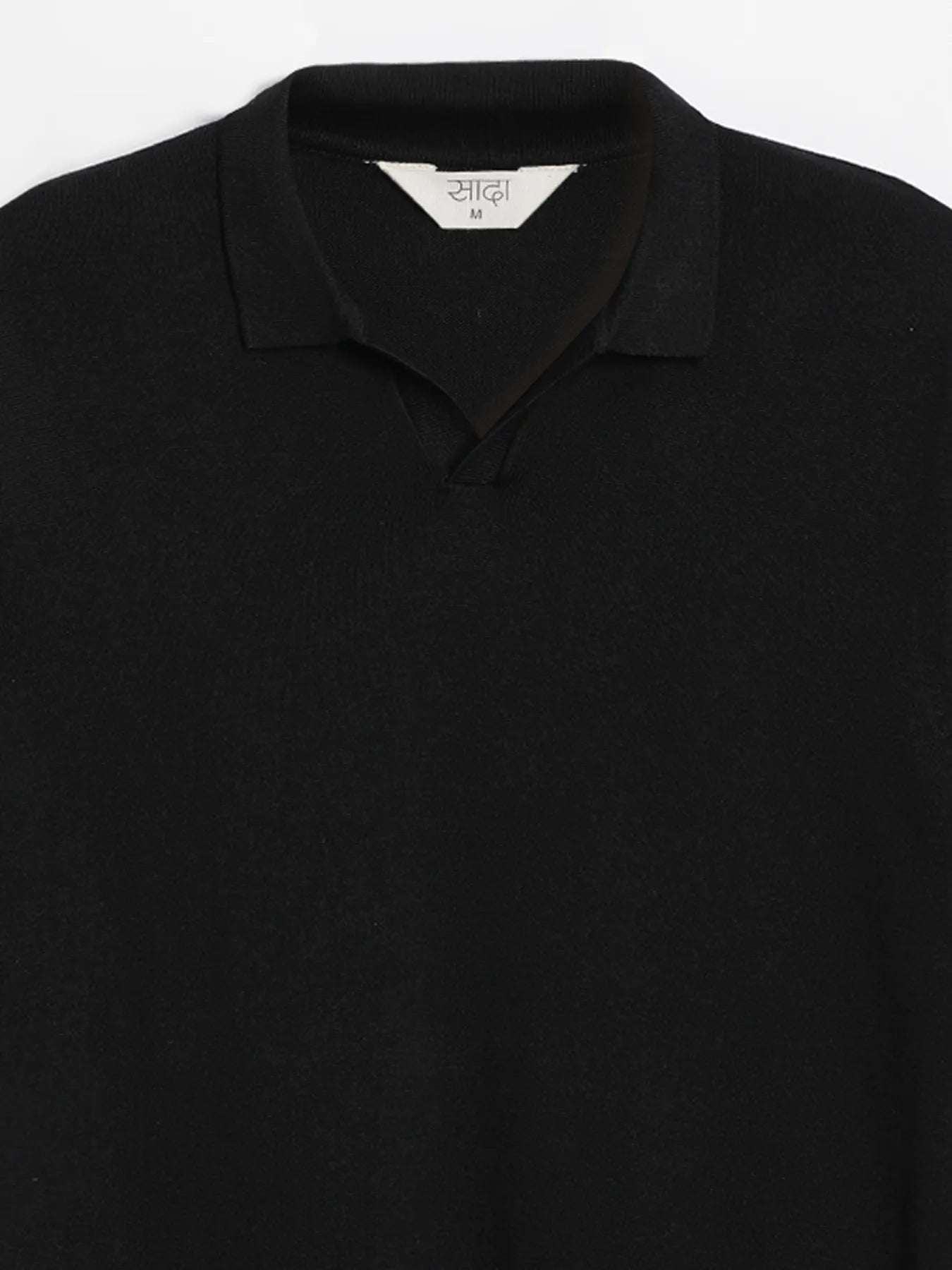Men Black Flat Knit Collared T-shirt
