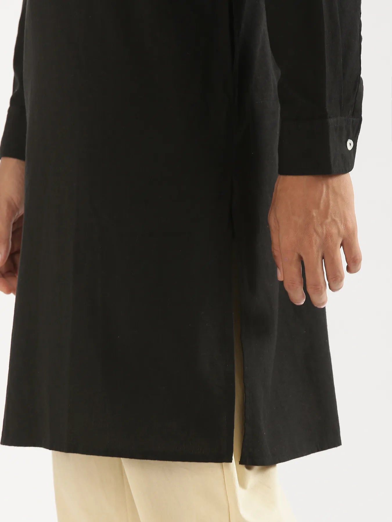 Men Black Airy Linen Long Kurta