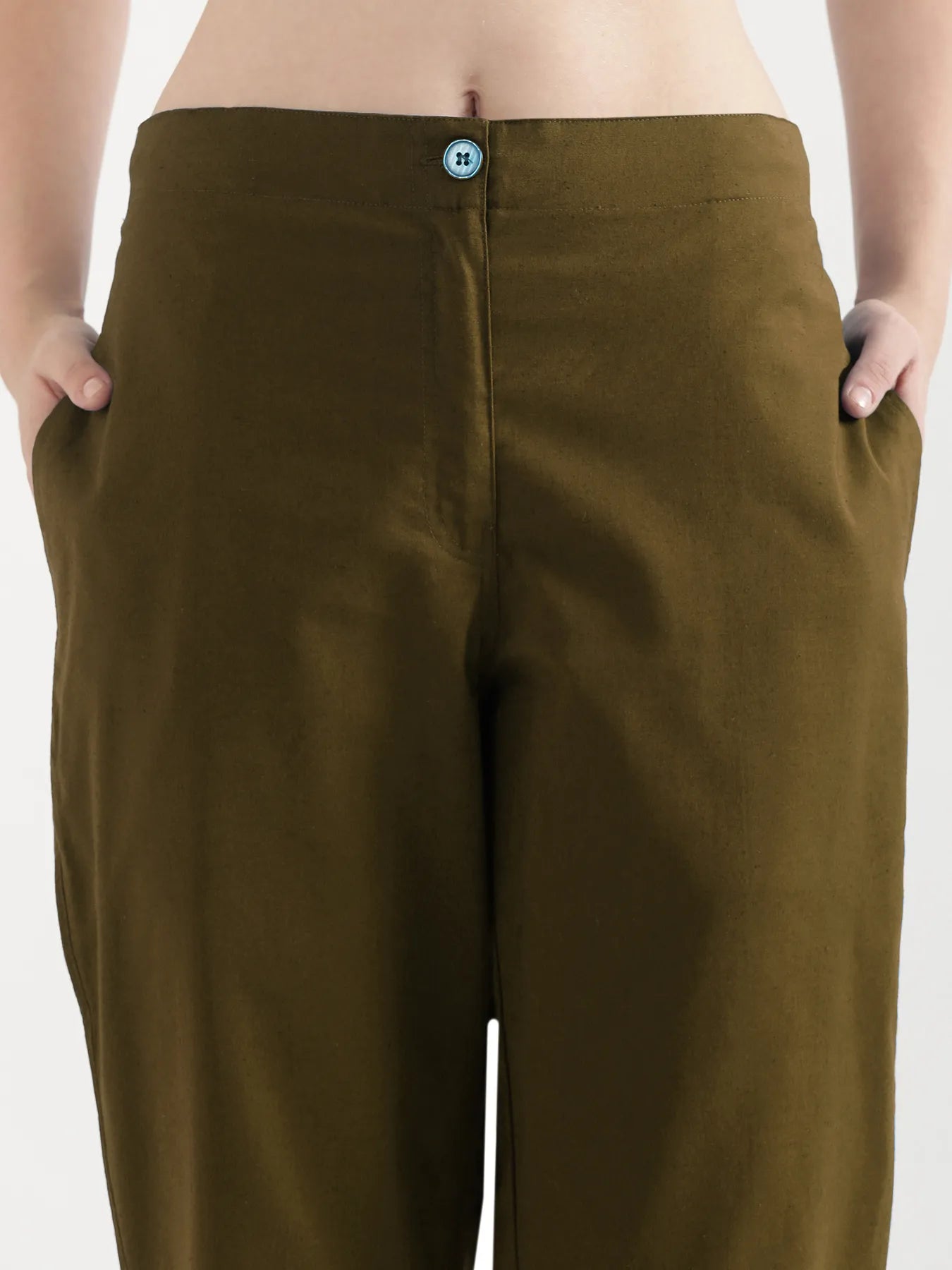 Women Olive Green Airy Linen Straight Pant