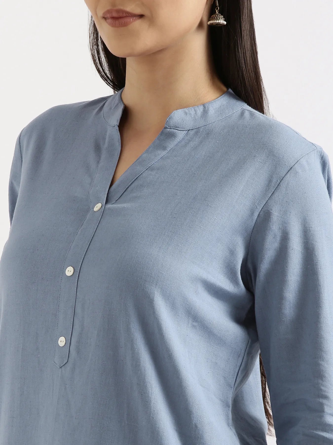 Women English Blue Airy Linen Long Kurta