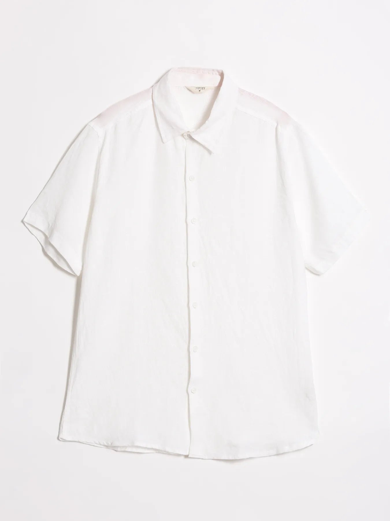 Men White Pure Linen Short Sleeve Shirt