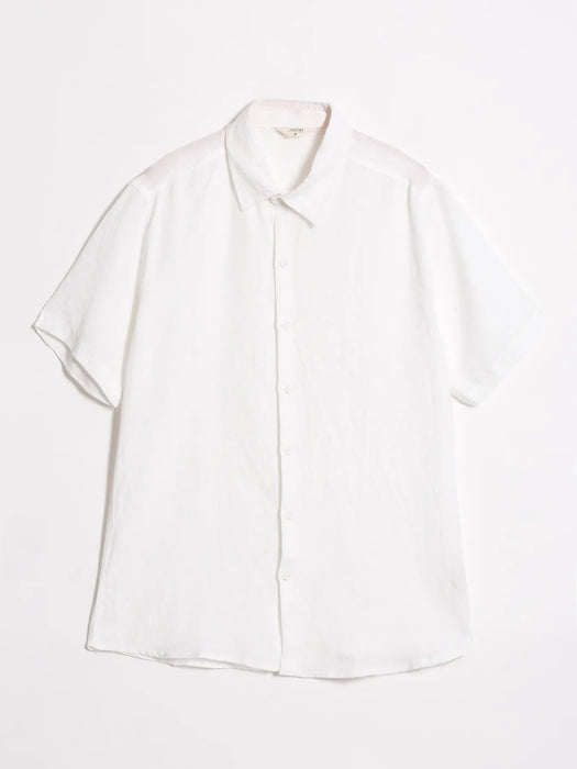 Men White Pure Linen Short Sleeve Shirt