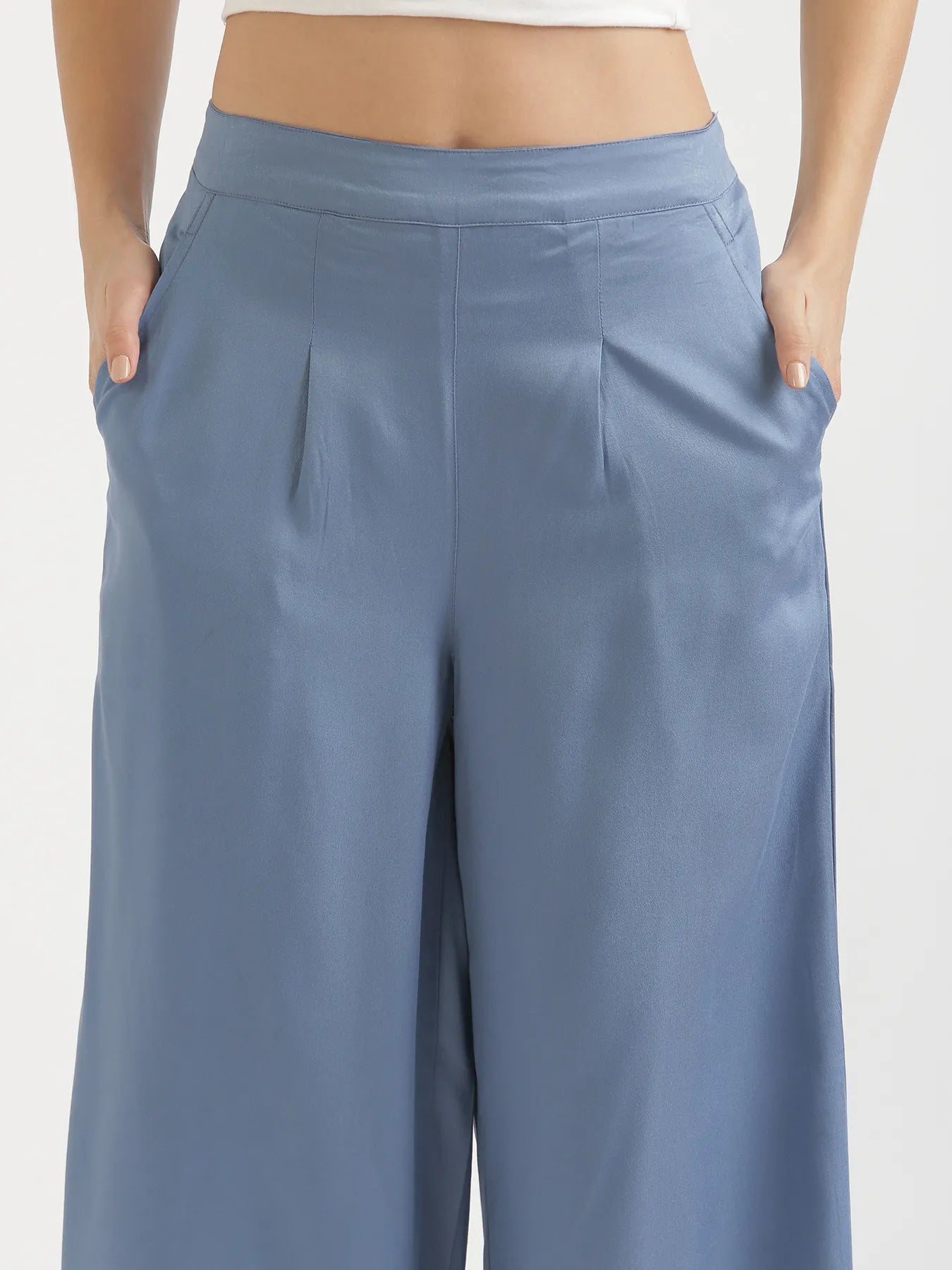 Women English Blue Viscose Palazzo Pant