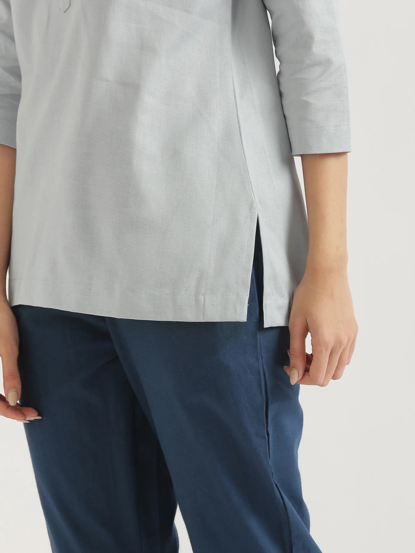 Women Sky Blue Airy Linen Short Kurta