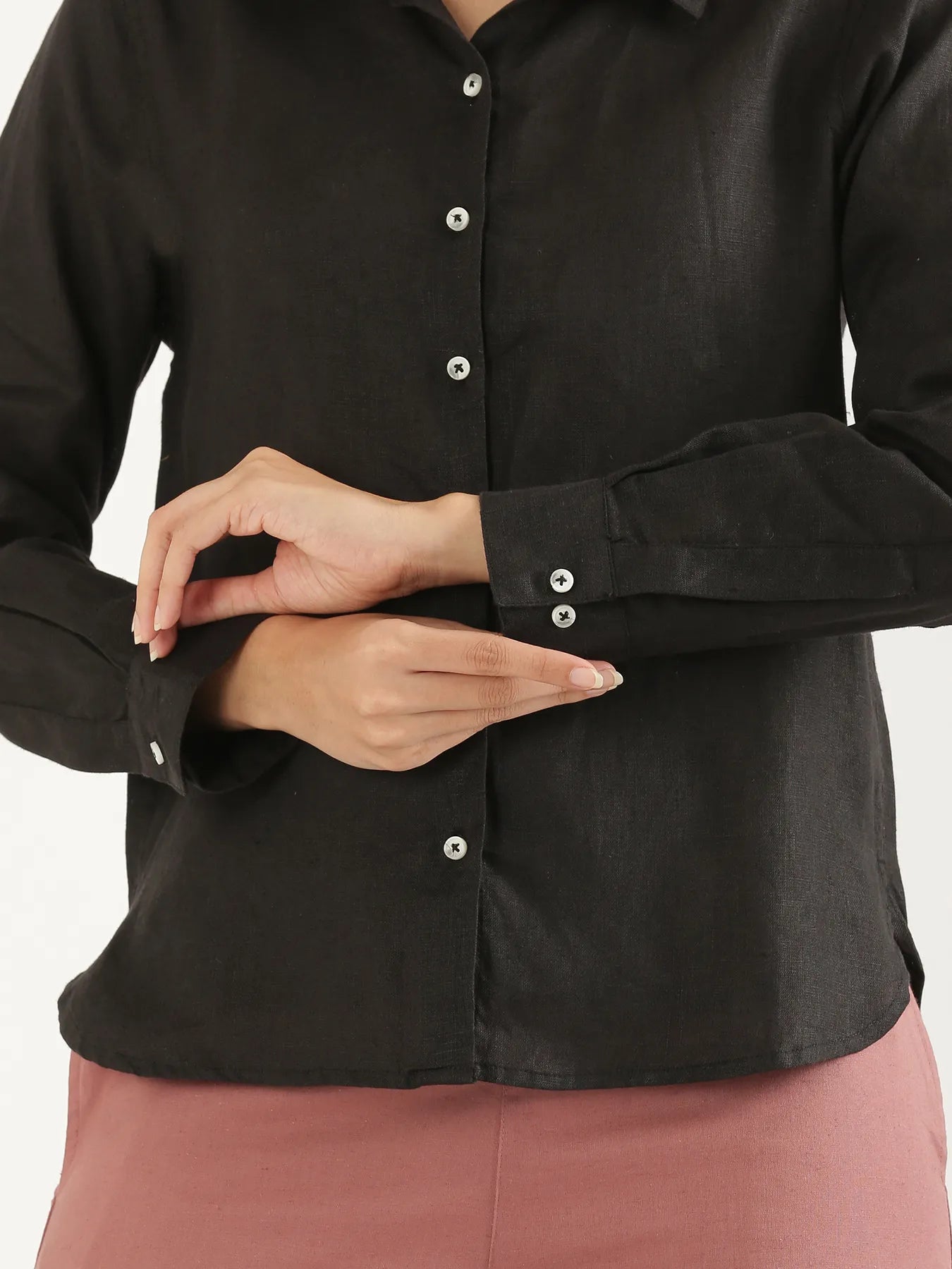 Women Black Pure Linen Shirt