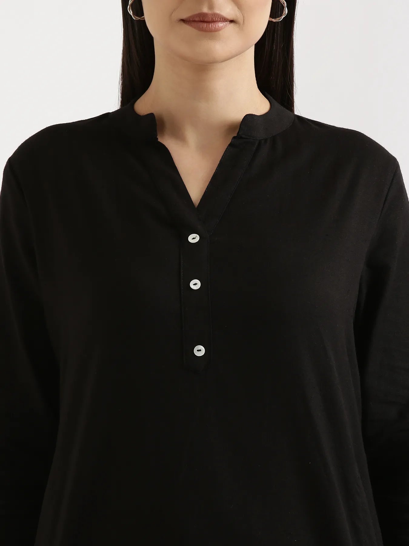 Women Black Airy Linen Long Kurta