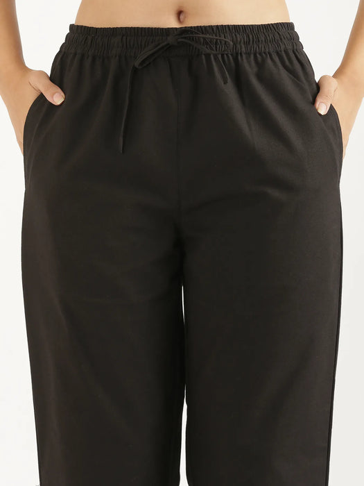 Women Black Cotton Straight Pant